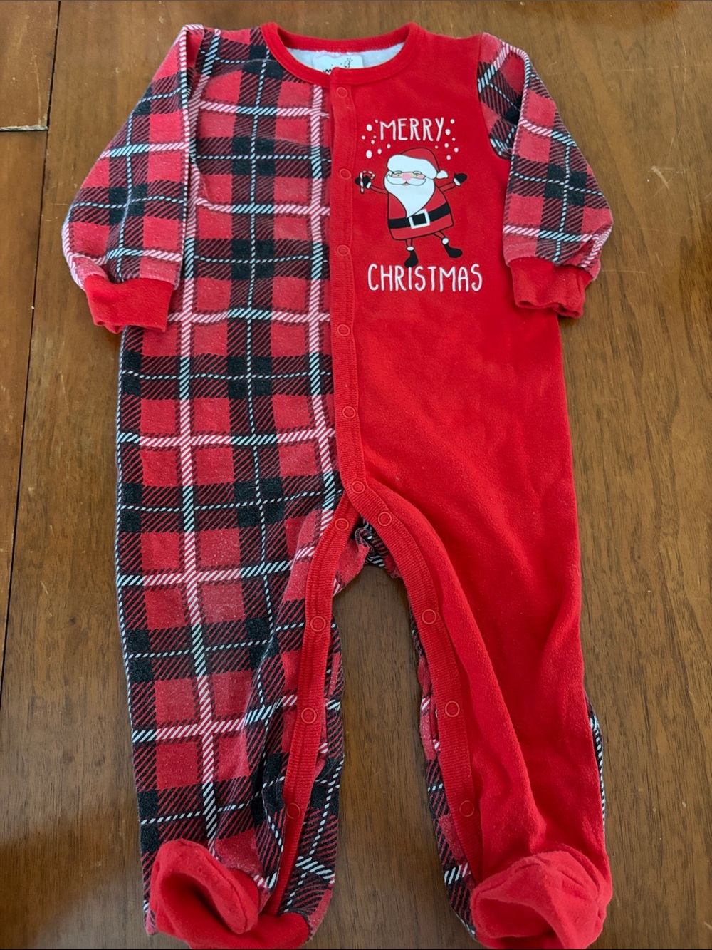 🍓3/$10 Mini Heroes Red Plaid Christmas Baby One-Piece Footed Pajamas size 6m